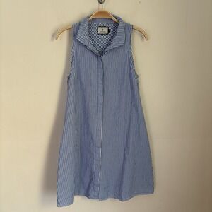 Tuckernuck Charlie Dress Blue White Striped Preppy Vacation Coastal Pockets S